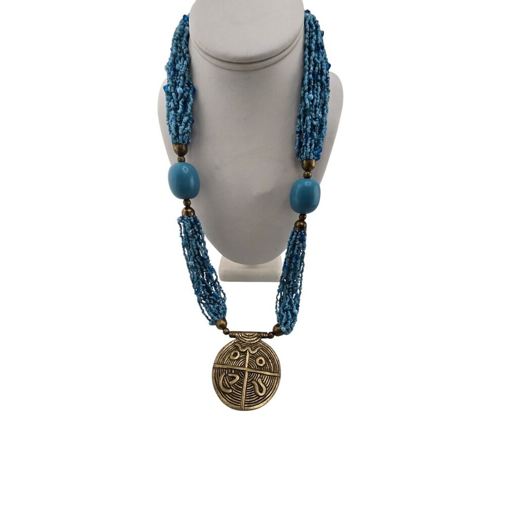 Vintage Beaded Glass & Acrylic Multistrand Pendant Necklace (A8110)